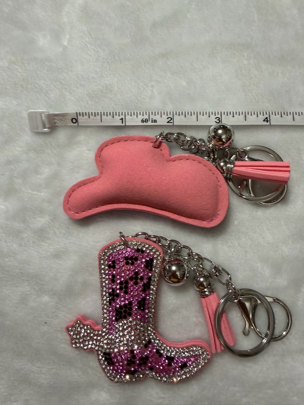 Pink Rhinestone Cowboy Hat & Boot Keychain Set - Picture 2 of 4